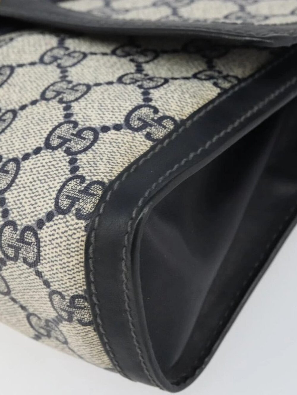 GUCCI GG Supreme Sherry Line Clutch Bag PVC Navy Gold 3 - Picture 3 of 16